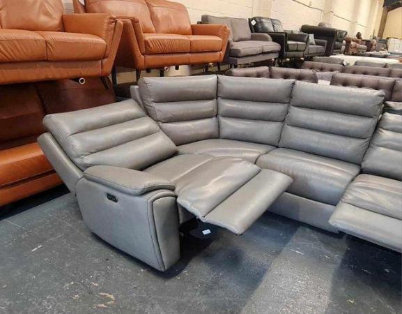 Image 2 of La-z-boy Winslow grey leather electric recliner corner sofa