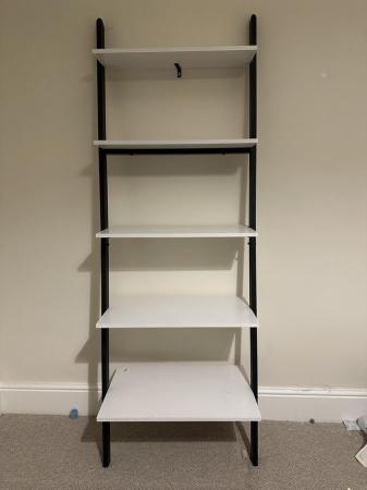 Image 2 of Ladder Shelf Metal Frame - black frame and white shelves