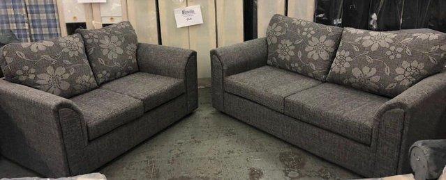Image 1 of Paris Grey 3&3 sofas with flower pattern