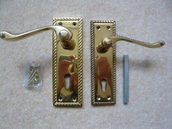 Image 1 of Door handle - exterior, pair for one door, brass