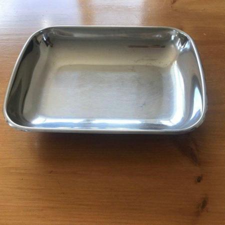 Image 1 of Stainless steel dish, oblong, on 4 feet.