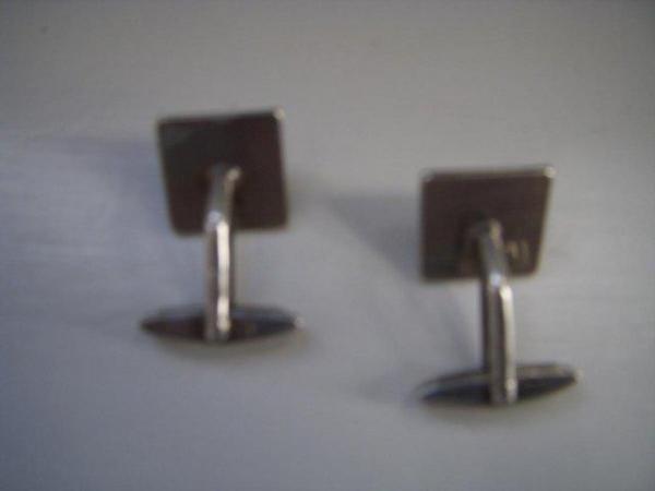 Image 2 of Vintage Mid Century Sterling Silver Gilt and Onyx Cufflinks
