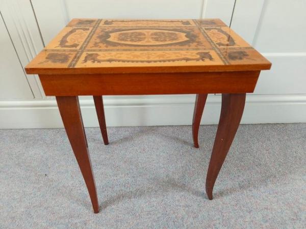 Image 1 of Vintage Italian Table with Music Box & Beautiful Marquetry