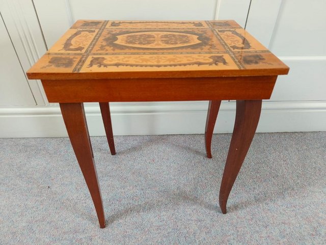 Preview of the first image of Vintage Italian Table with Music Box & Beautiful Marquetry.