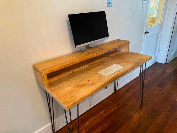 Image 1 of Solid wood desk with monitor shelf, excellent condition