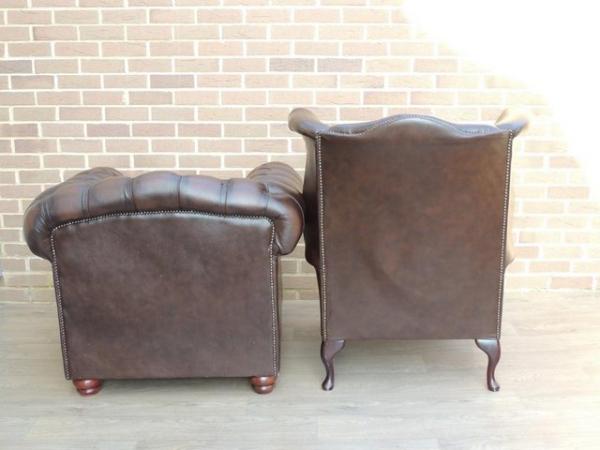 Image 12 of Chesterfield Armchairs + Footstool (UK Delivery)