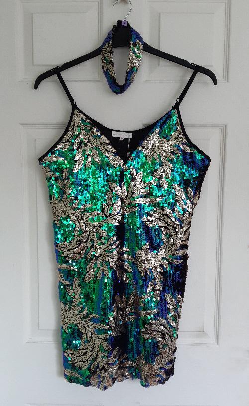 Preview of the first image of BNWT Beautiful Ladies Sequinned Cami Choker Dress - Size M.
