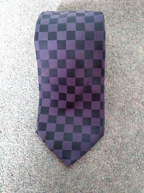 Preview of the first image of F.M. purple and black checkerboard pattern tie.