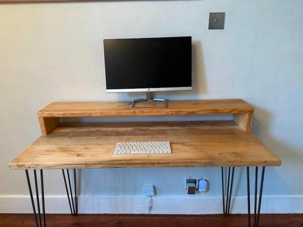 Image 2 of Solid wood desk with monitor shelf, excellent condition