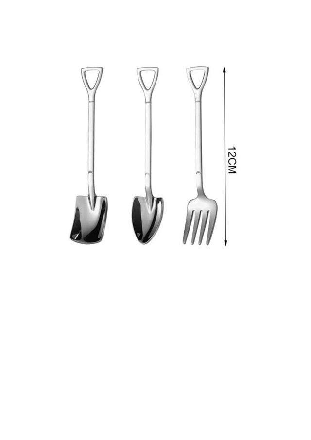 Preview of the first image of 3 PIECE STAINLESS DESSERT SPOONS & FORK - NOVELTY.
