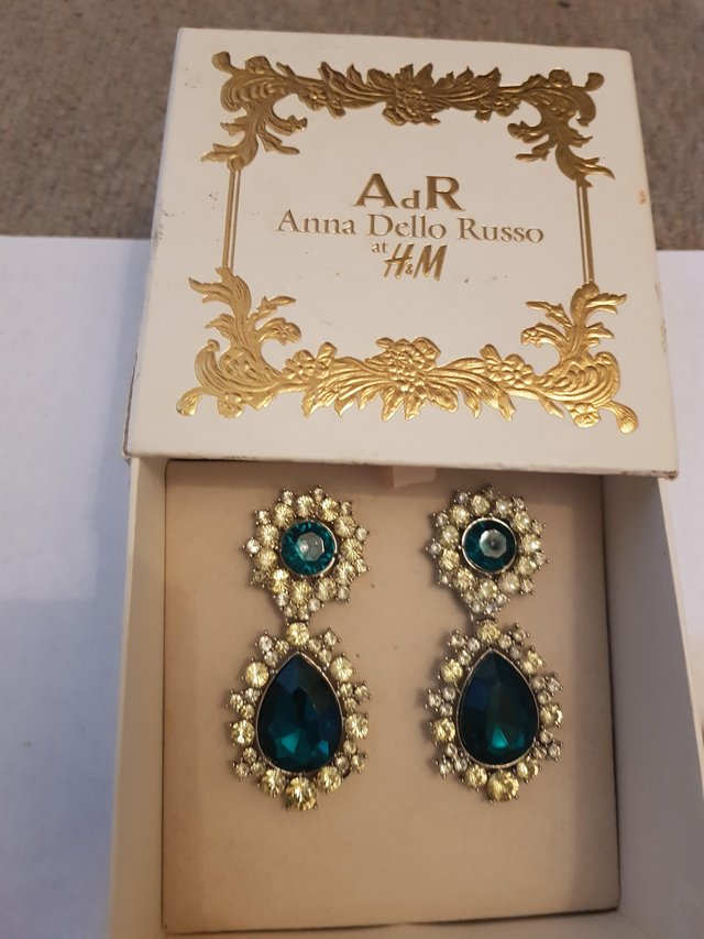Preview of the first image of Faux emerald and rhinestone cocktail post-backed earrings x.