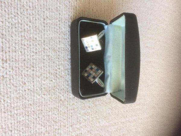 Image 1 of NEW BLUE WHITE AND SILVER COLOURED CUFFLINKS