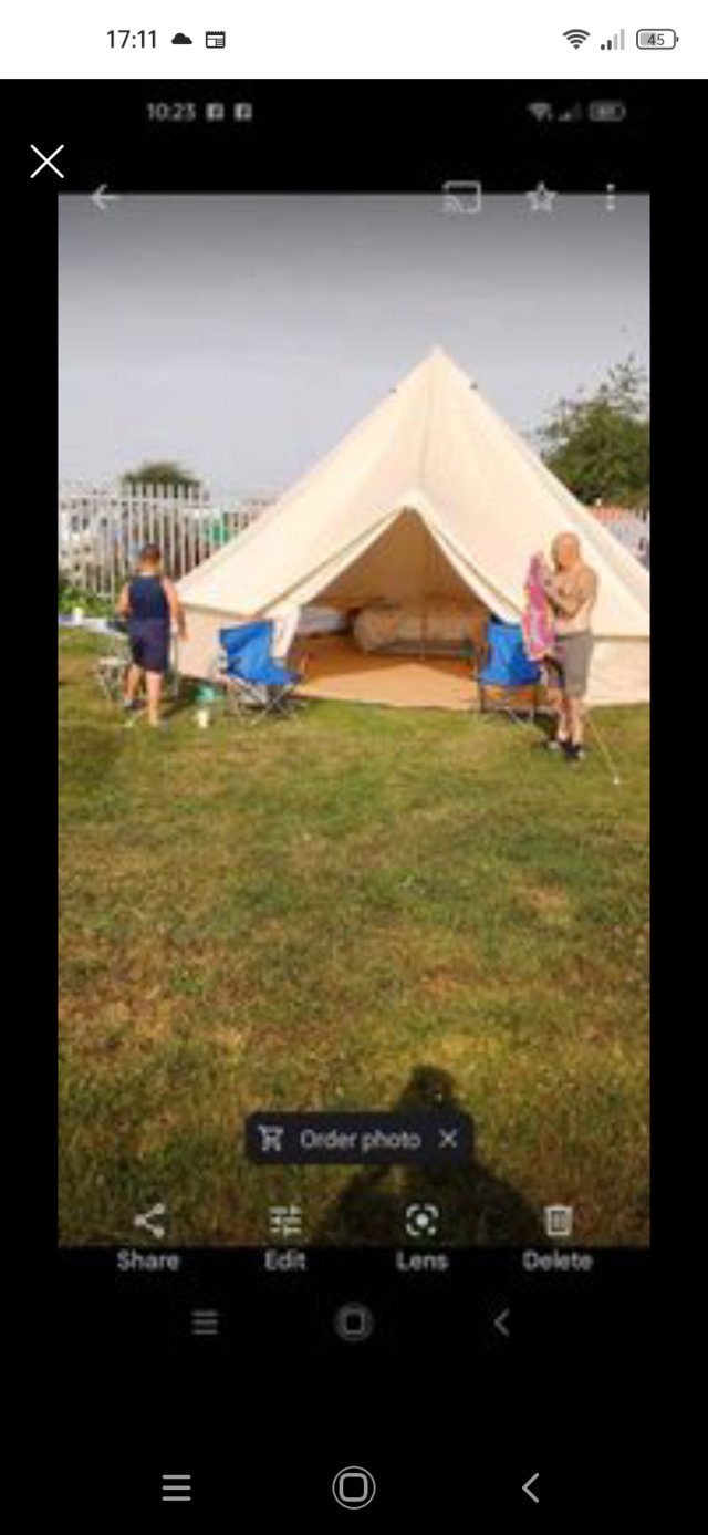 Preview of the first image of 12 man bell tent comes with king size bed and 2 seater sette.