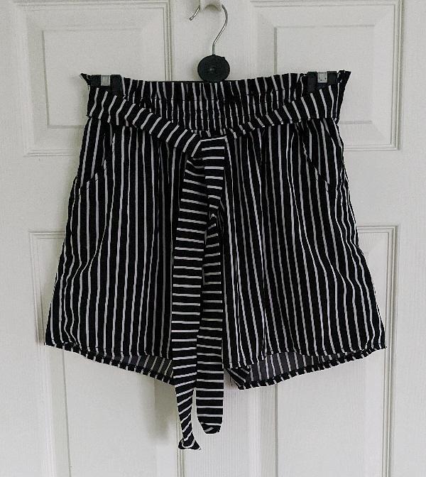 Preview of the first image of Ladies Black & White Striped Shorts - Size XL / XXL.