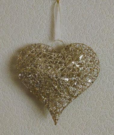 Image 1 of Beautiful Large Gold Glitter Heart Hanging Ornament   BX1