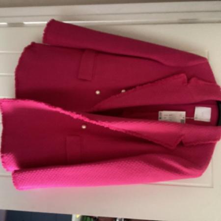 Image 1 of Mango pink textured and fringed jacket - 14
