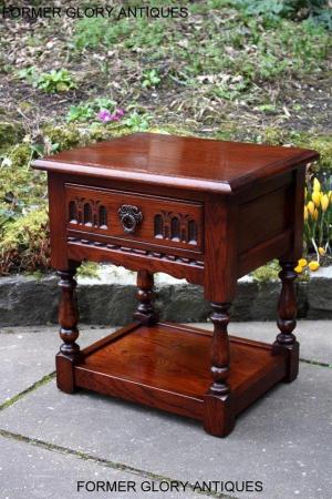 Image 34 of AN OLD CHARM TUDOR BROWN CARVED OAK BEDSIDE PHONE LAMP TABLE