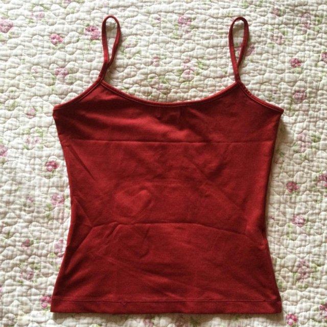 Preview of the first image of SzM 6-10 Vtg ZARA Brick Red Stretchy Cami Strappy Top.