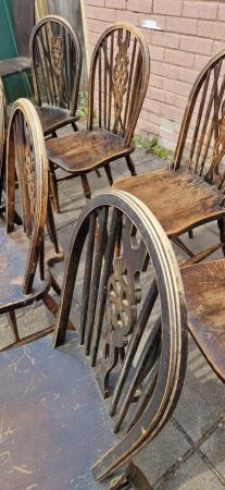 Image 11 of Mid Century wheelback farmhouse wooden dining chairs x 8