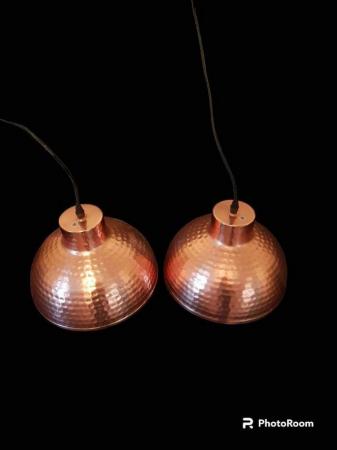 Image 2 of Pair of Mark Slojd hammered copper pendant lights