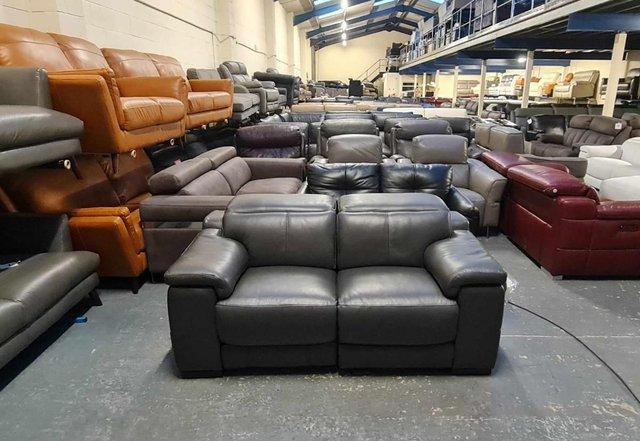 Image 12 of Laurence dark grey leather electric recliner 2 seater sofa