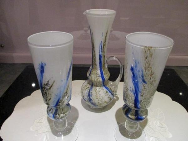 Image 1 of Two unusual wine glasses with matching jug