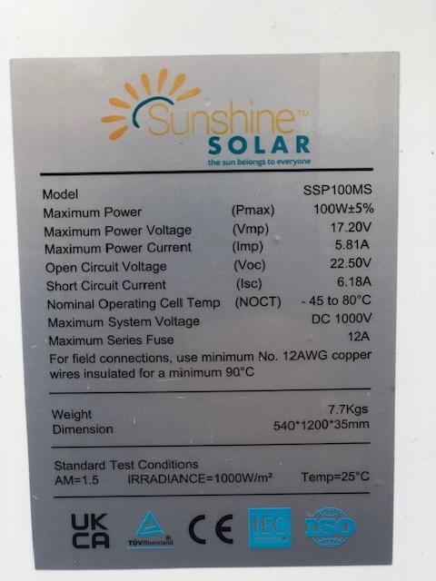 Preview of the first image of 100 Watt Solar Panel from Sunshine Solar.