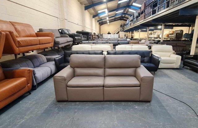 Image 1 of Cubo taupe grey leather electric recliner 3 seater sofa