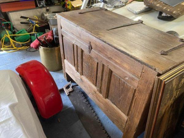 Image 1 of French 19th century Old oak coffer chest