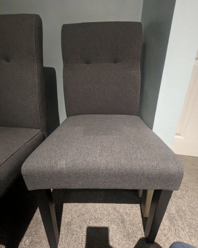 Preview of the first image of 6x Landers Dining chairs, Marl Grey and black wood legs.