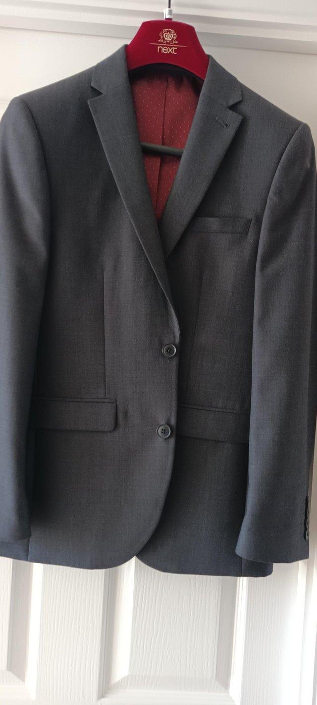 Preview of the first image of NEXT mens suit jacket,tailored fit,36S, dark grey.