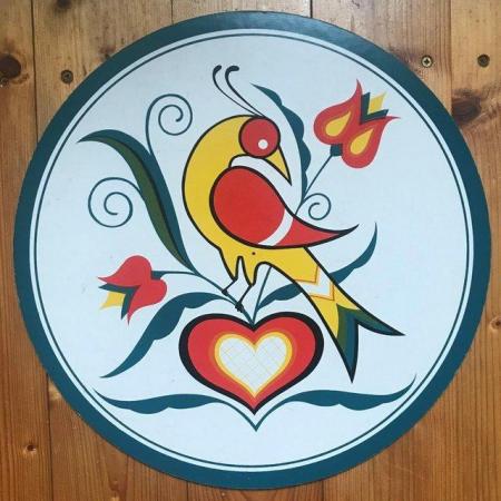 Image 1 of Colourful Folk Art stylised bird plaque - from Ireland?