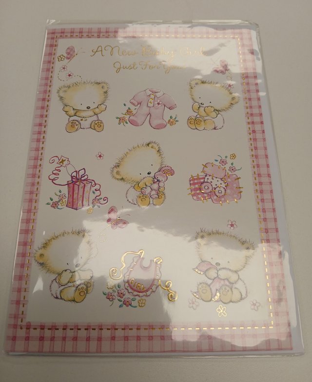 Preview of the first image of New baby girl card with envelope.