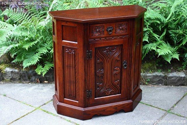 Image 3 of OLD CHARM TUDOR OAK CANTED HALL TABLE CABINET CUPBOARD STAND