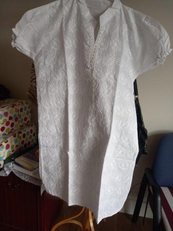 Image 1 of New pure cotton embroidered white long top