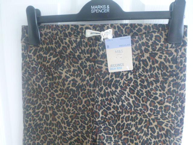 Preview of the first image of Marks & Spencer Jeggings, 8 Reg, Brown/Black/Beige, NEW.