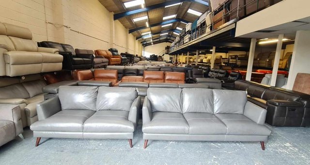 Image 1 of Ex-display Angelo grey leather 3+2 seater sofas