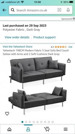 Image 3 of 3 Seater Sofa bed gray with arms