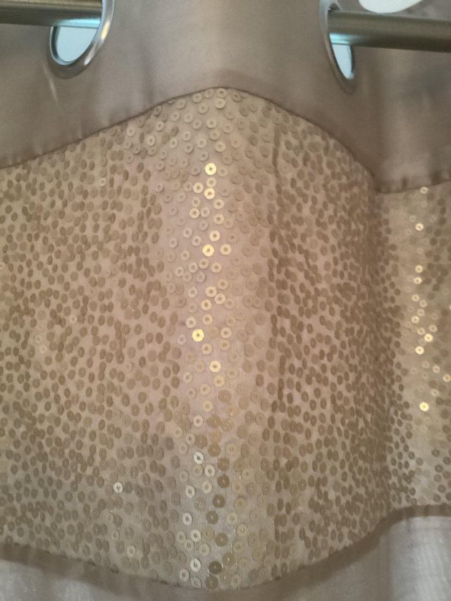 Preview of the first image of Champagne colour sequin curtains & cushions.