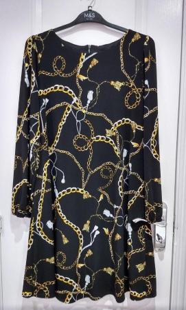 Image 3 of New Women's Wallis Smart Black Chain Print Dress Size 12