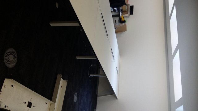 Image 1 of 10 person high quality white bench/pod desk TOPS ONLY black