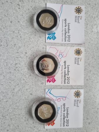 Image 3 of For sale 3 x  BU silver proof Olympic 50p's  with COA'S