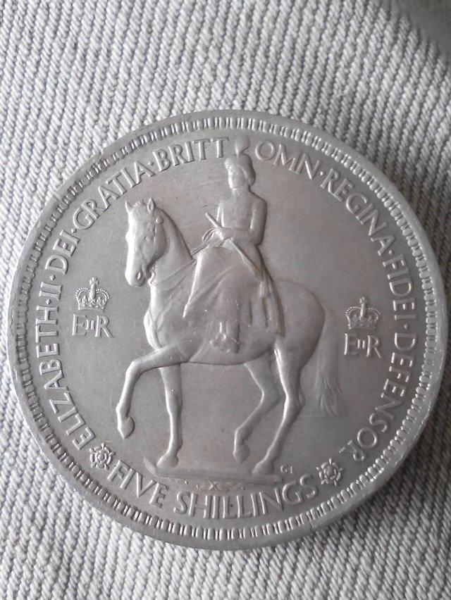 Preview of the first image of Coronation five shilling coin 1953.