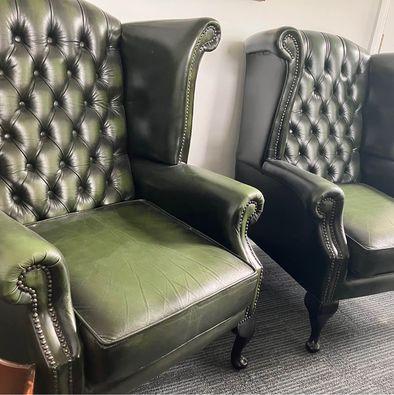 Preview of the first image of x2 Thomas Lloyd Leather Wingback chairs.