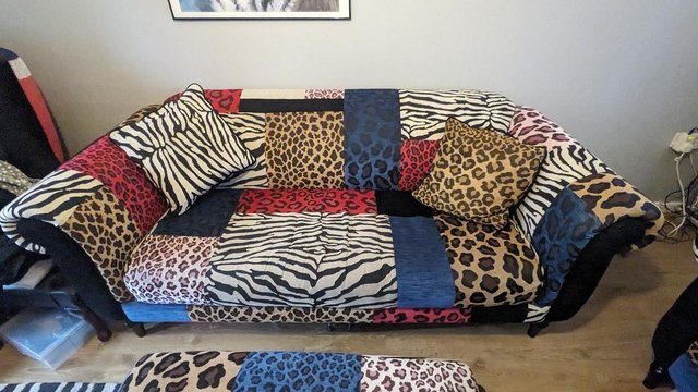 Image 3 of DFS Animal Print Sofas and Footstool - COLLECTION ONLY