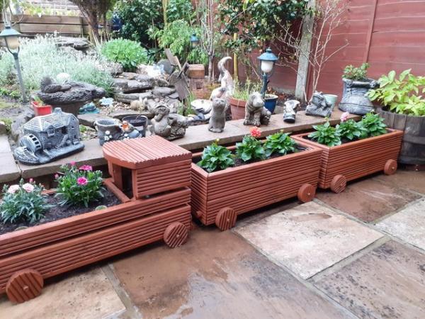 Image 3 of Train Garden Planter set fully lined with ground sheet mate.