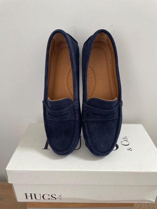Preview of the first image of Hugs & Co Navy Loafers Size 4 (large).