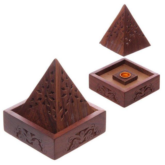 Preview of the first image of Pyramid Sheesham Wood Incense Cone Box with Fretwork. ..