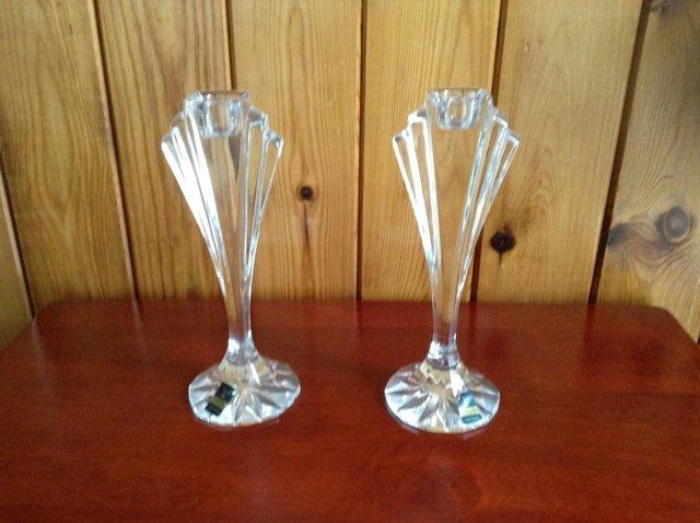 Preview of the first image of GLENEAGLES LEAD CRYSTAL CANDLESTICKS.