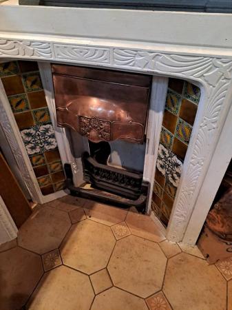 Image 2 of Genuine Antique Cast Iron Fireplace Insert with Copper Hood